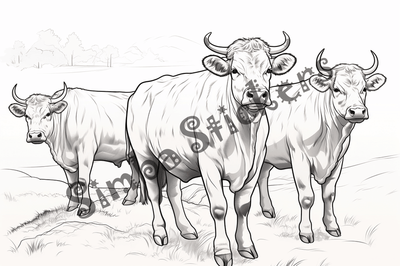 Colouring pages, bundle of cattle, complex, 25 images