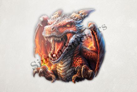 Dragon roaring furiously and menacingly, draped in fire
