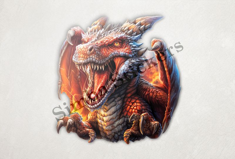 Dragon roaring furiously and menacingly, draped in fire