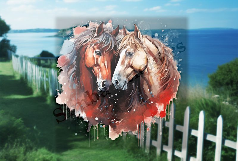 Horses in love, watercolour