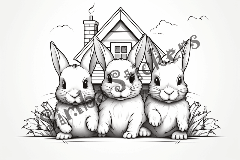 Colouring pages, bundle of rabbits, 25 images