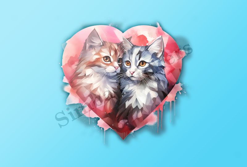 Cats in love, watercolour