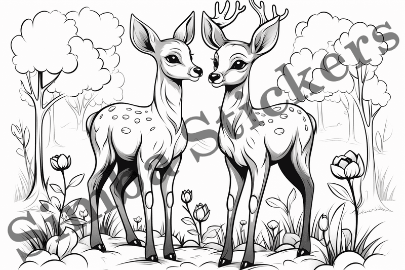 Colouring pages, bundle of deer in love, 10 images