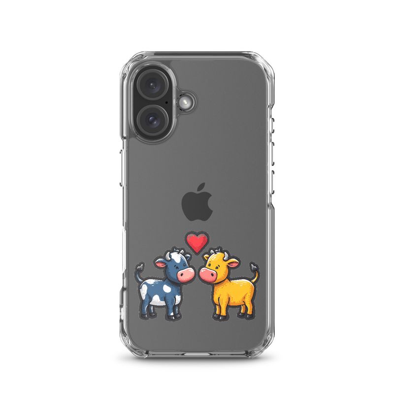 Clear Case for iPhone, Cattle, bull and cow in love, colourful , heart in picture, fvta2y