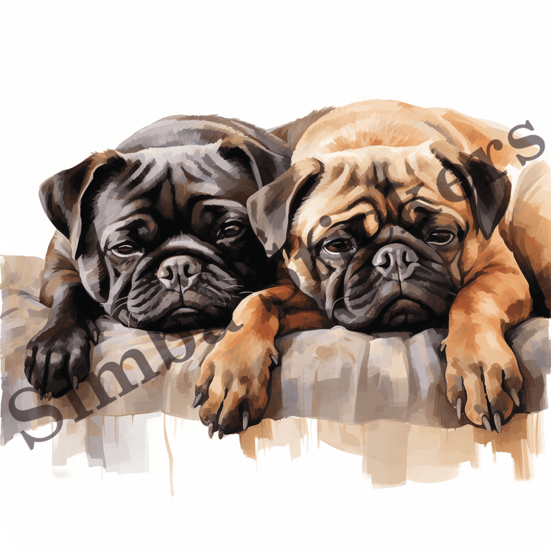 Pug dogs sleeping, image set, 10 images