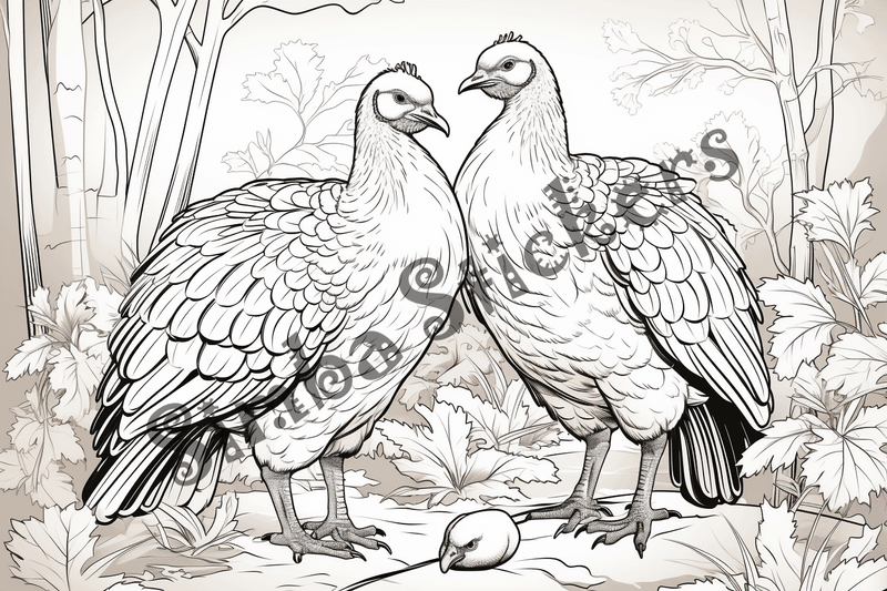 Colouring pages, bundle of turkeys in love, 25 images