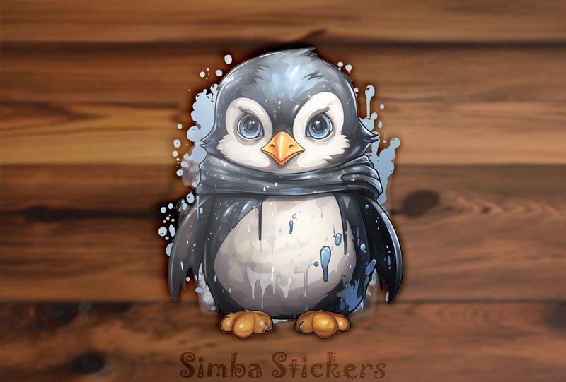 Penguin wearing scarf looking serious, watercolour, bmb6mv