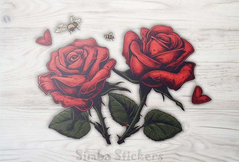 Bees approaching red rose flowers