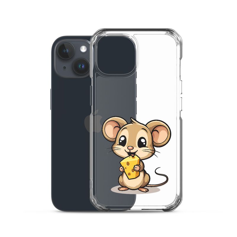 Clear Case for iPhone, Small Mouse happily licking large chunk of cheese, pqapy6