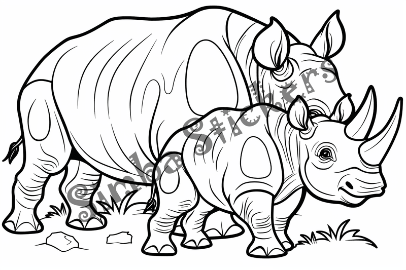 Colouring pages, bundle of rhinos, 10 images 2