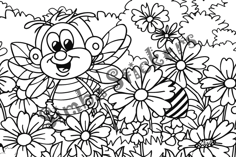 Colouring pages, bundle of bees with glasses, honeycombs or flowers, 25 images 2