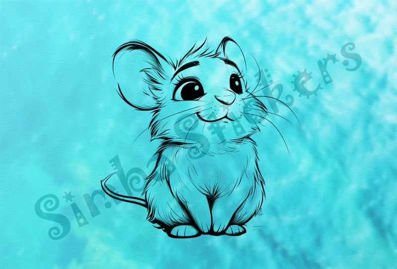 Mouse looking up and smiling, outline art