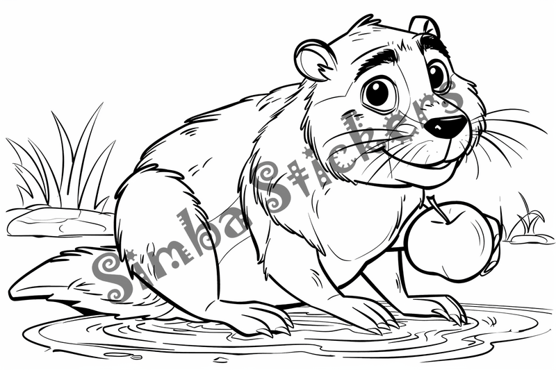 Colouring pages, bundle of beavers with food, 10 images