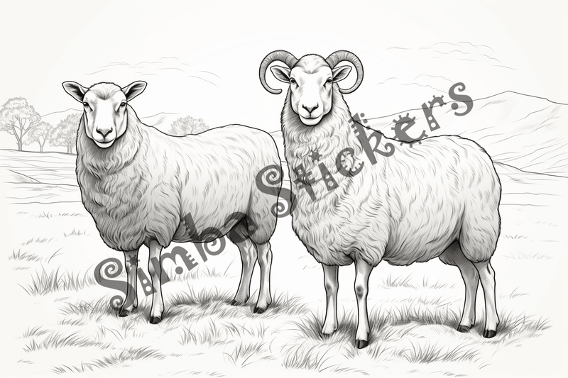 Colouring pages, bundle of multiple sheep, 10 images