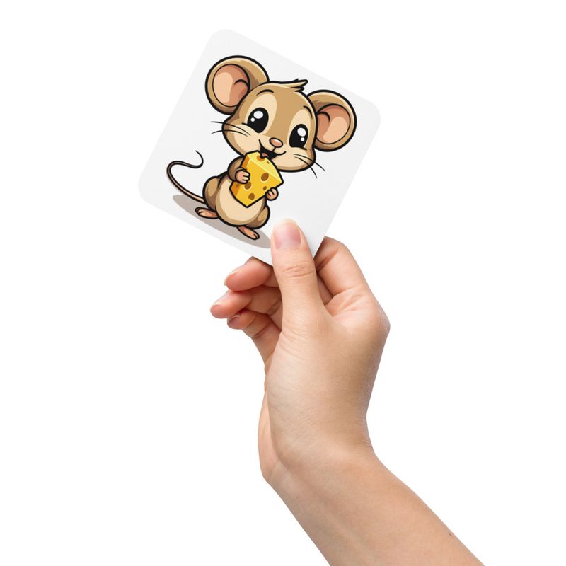 Cork-Back Coaster, Small Mouse happily licking large chunk of cheese, pqapy6, mirrorred