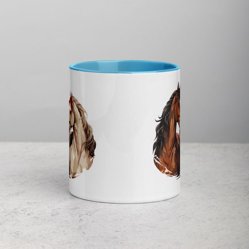 White Ceramic Mug with Color Inside, 11&amp;15oz, Horses nose-to-nose, jbgjpy