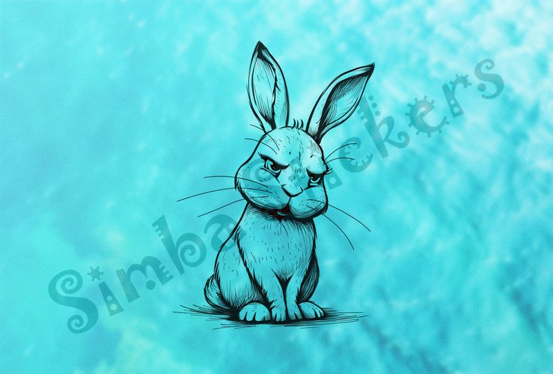 Hare looking angry, outline art