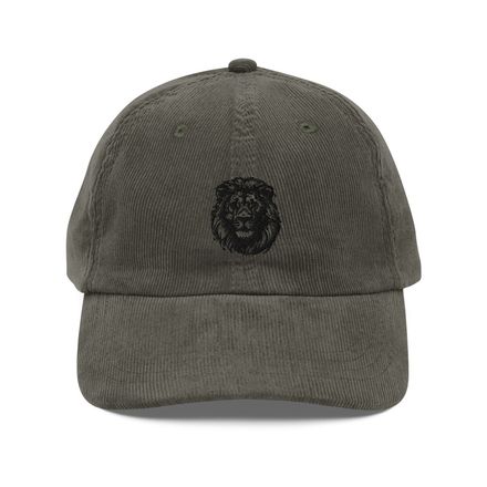 Vintage Corduroy Cap, Majestic lion face, outline art 