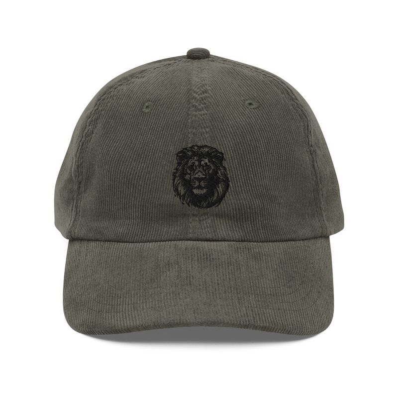 Vintage Corduroy Cap, Majestic lion face, outline art 