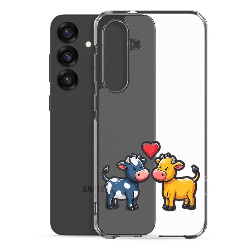 Clear Case for Samsung, Cattle, bull and cow in love, colourful , heart in picture, fvta2y