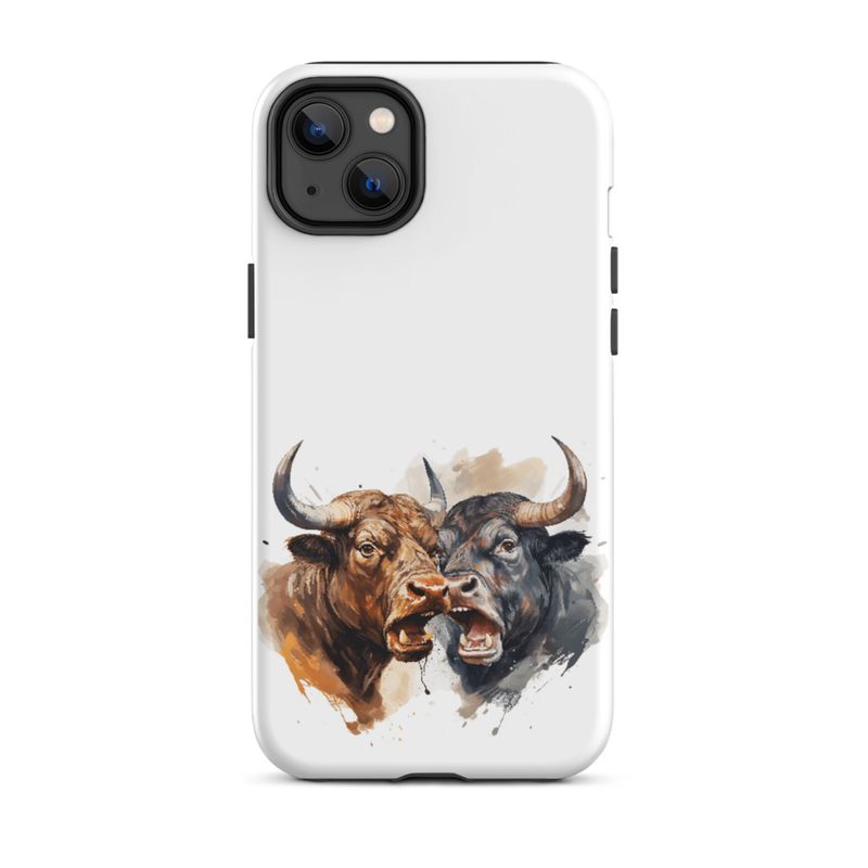 Tough Case for iPhone, Bulls facing up to each other, watercolour, dx5eff