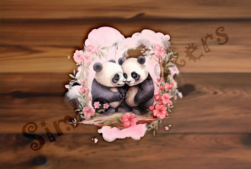 Panda bears in love, rosy background, kahr3b
