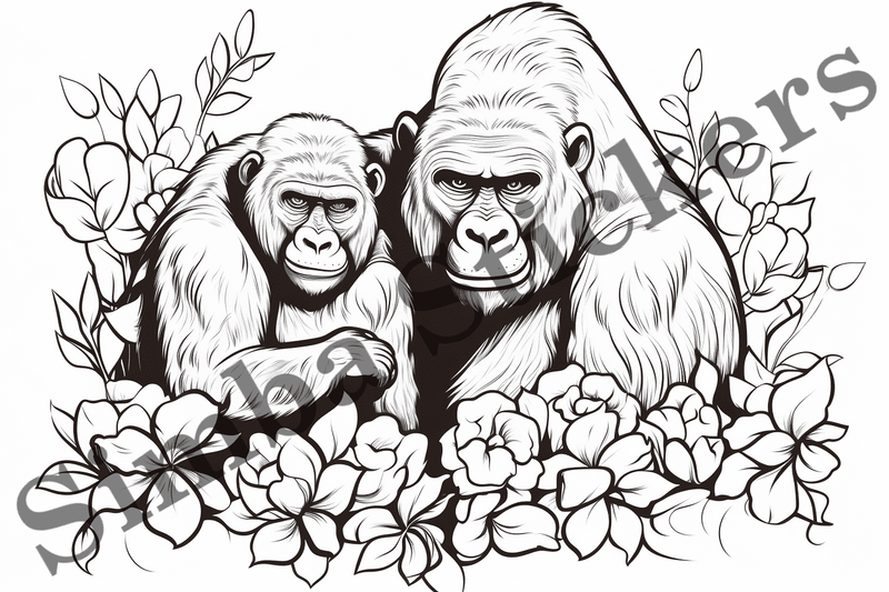 Colouring pages, bundle of gorillas, 25 images