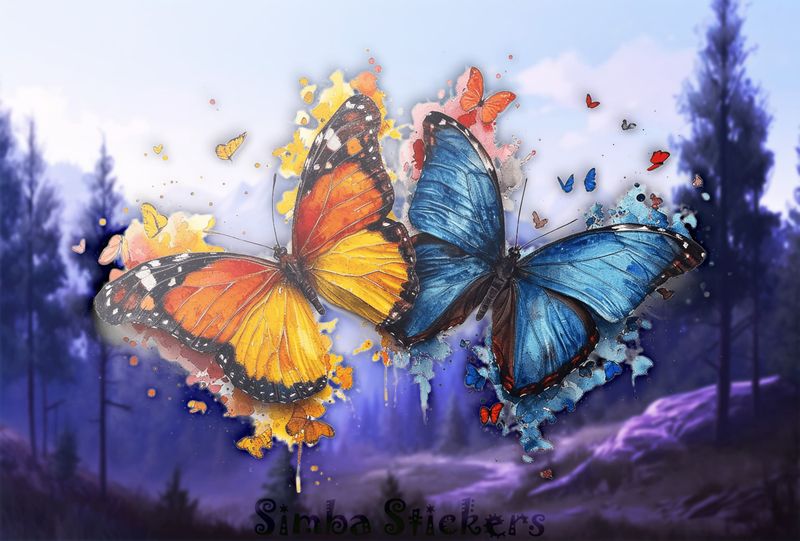 Butterflies in love, strong colours, watercolour, unjw71