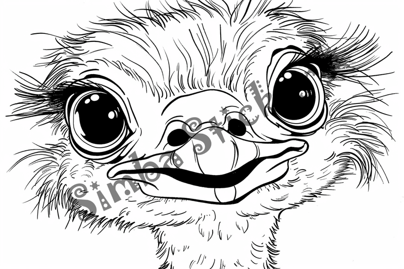 Colouring pages, bundle of ostriches, 50 images