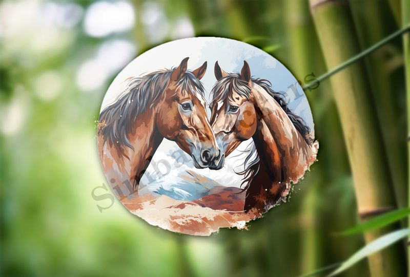 Horses nose-to-nose, watercolour
