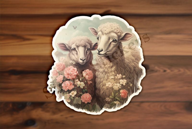 Sheep ewe and ram in love,  vintage