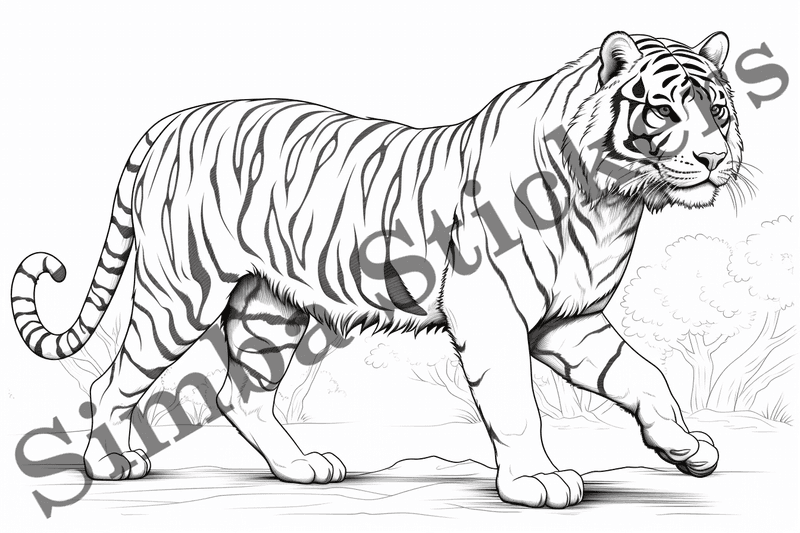Colouring pages, bundle of tigers, 25 images