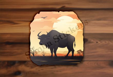 Buffalo in the African Savanna, with sunset background