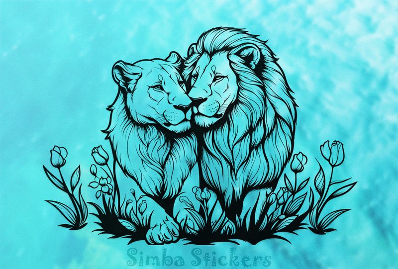 Male lion with lioness, outline art, kbdgyu