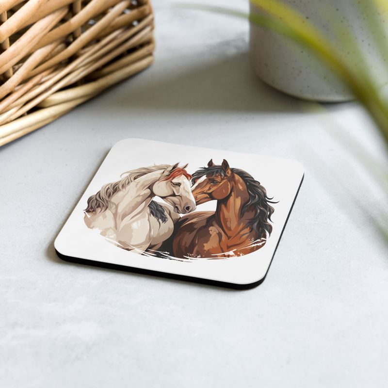Cork-Back Coaster, Horses nose-to-nose, jbgjpy, mirrored