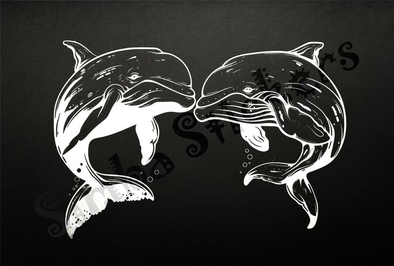Whales nose-to-nose in love, under water, outline art
