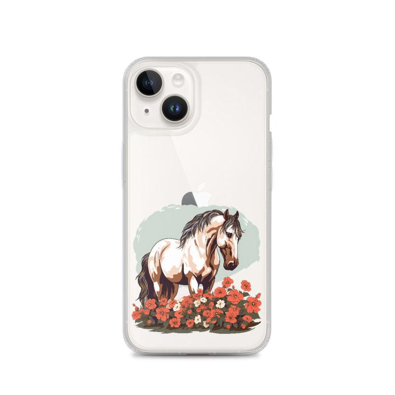 Clear Case for iPhone, Brown horse in field of red flowers, n4w2fj
