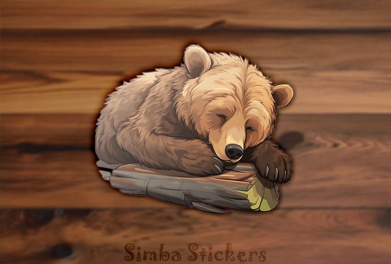 Bear sleeping peacefully on a log, ilr598