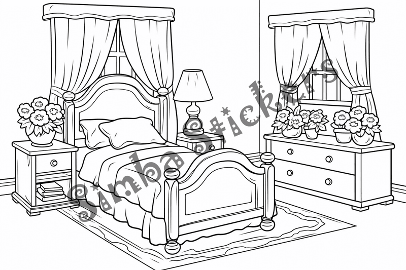 Colouring pages, bundle of house bedrooms, 25 images 2
