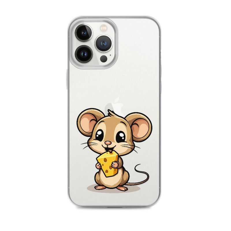 Clear Case for iPhone, Small Mouse happily licking large chunk of cheese, pqapy6