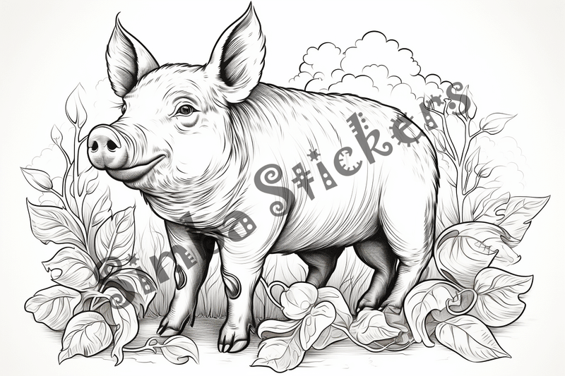 Colouring pages, bundle of pigs, 25 images 2