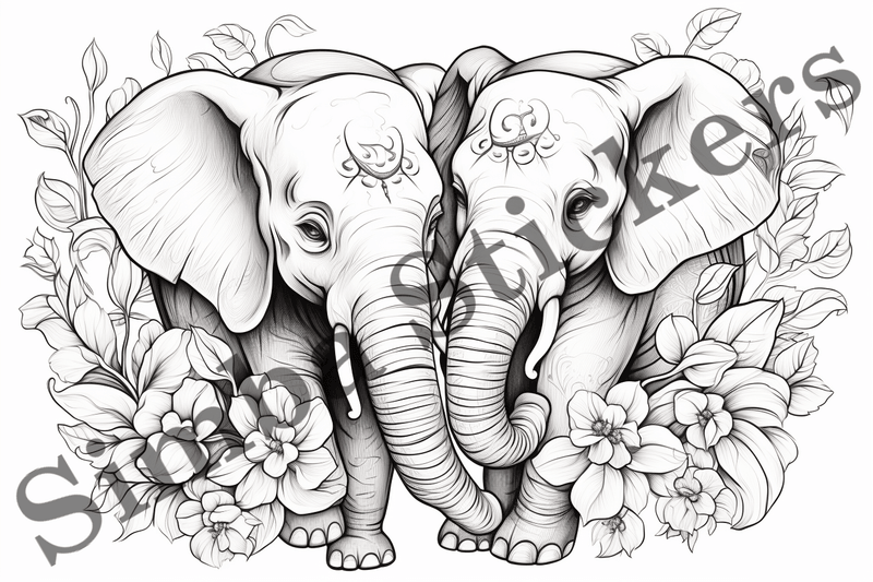 Colouring pages, Bundle of elephants in love, 10 images