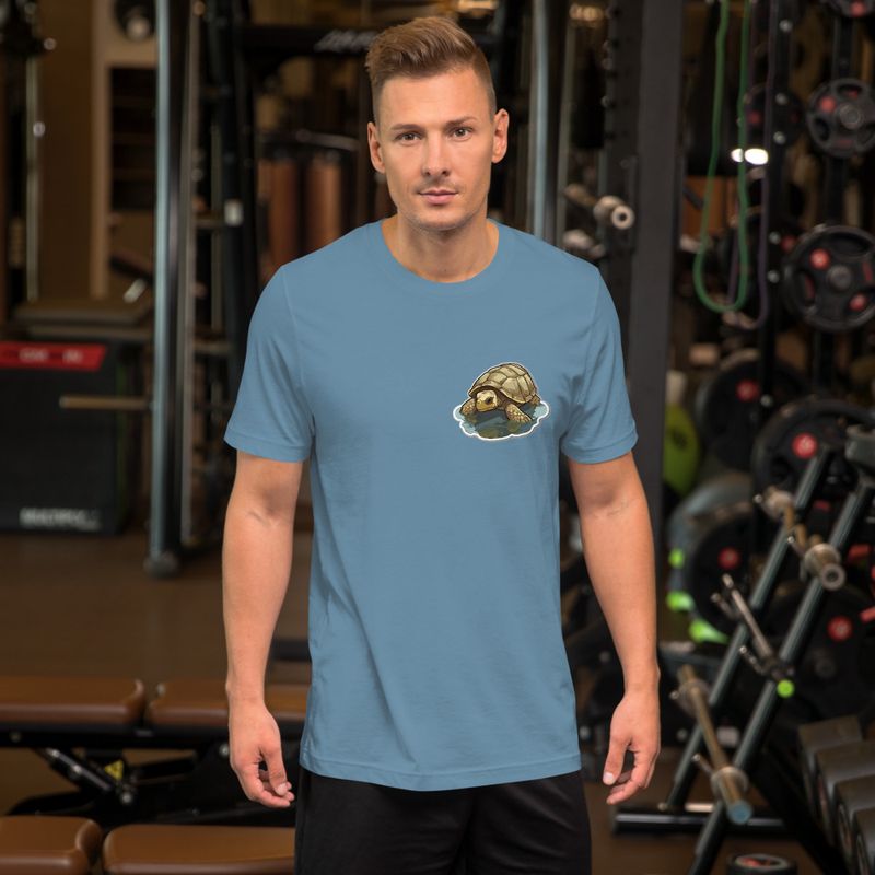Unisex Staple T-Shirt, Tortoise in shallow water, left chest