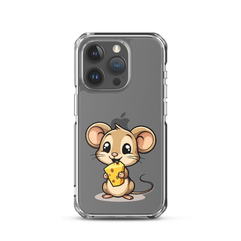 Clear Case for iPhone, Small Mouse happily licking large chunk of cheese, pqapy6