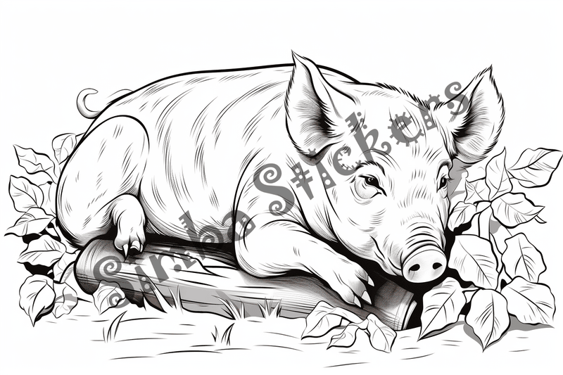 Colouring pages, bundle of pigs, 25 images