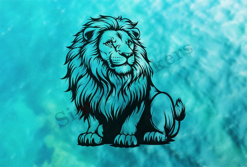Majestic lion sitting, outline art