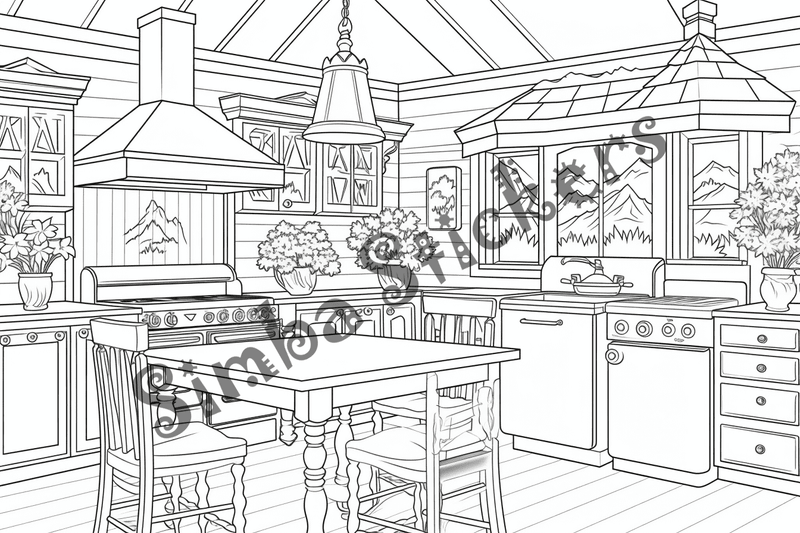 Colouring pages, bundle of house kitchens, 25 images 2