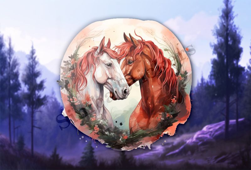 Horses in love, watercolour