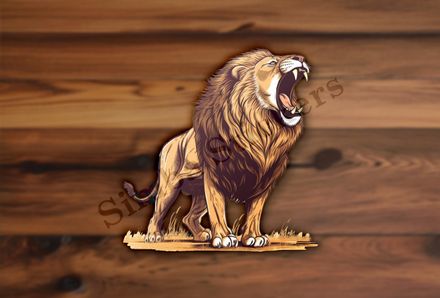 Male lion roaring, standing tall