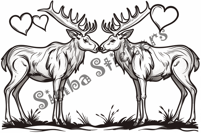 Colouring pages, Bundle of moose in love, 10 images